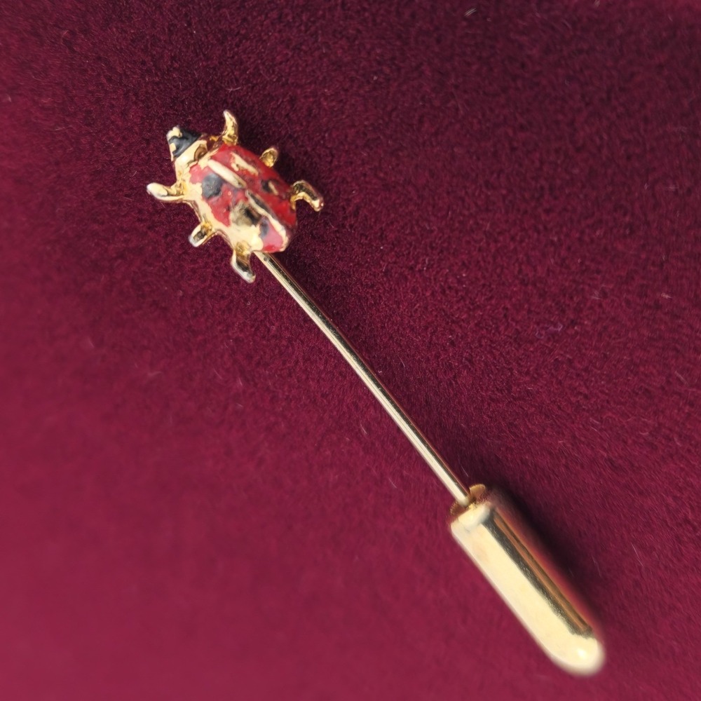 Vintage Gold Tone Enamel Ladybug Stick Pin Hat Lapel Scarf Cravat Insect Bug